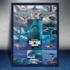 Shark Week "Shiver Of Sharks" 1000 Piece Puzzle -Game Sale Store Shark Week Shiver of Sharks 1k PZ framed