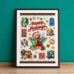 Super Mario™ "Happy Holidays" 1000 Piece Puzzle -Game Sale Store super mario holidays PZ framed graphic